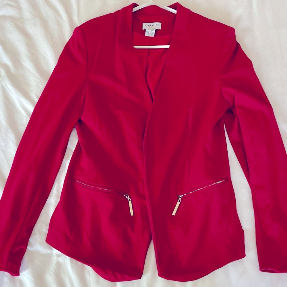 Carmen Marc Valvo Red Open Front Blazer